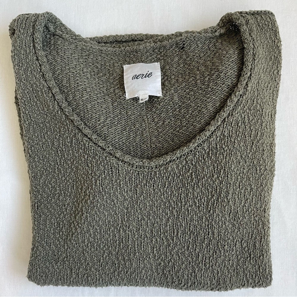 Aerie Oversized Voop Sweater: Olive Green: Size XS